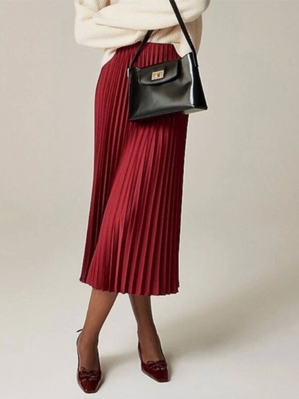 J. Crew	Red Gwyneth Pleated Slip Midi Skirt - Size S